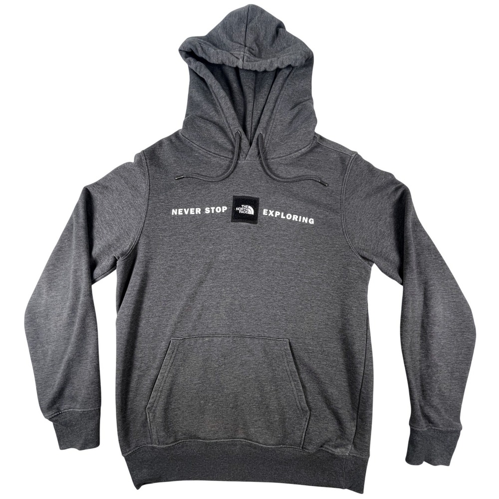 The North Face Hoodie Mens Small Grey Never Stop Exploring Pullover Graphic Logo